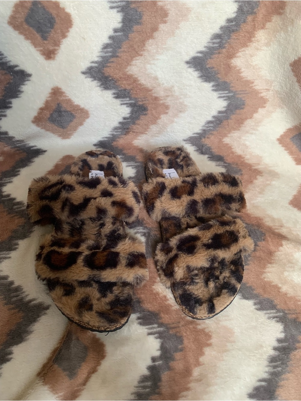 Nicole Miller Women’s Bamby Faux Fur Leopard Slide Sandals Shoes Size 7